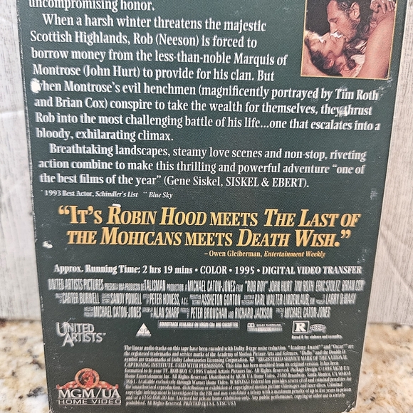 Rob Roy VHS Liam Neeson Jessica Lange 1995 - Picture 5 of 9